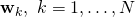 \mathbf{w}_k, \ k=1,\ldots, N