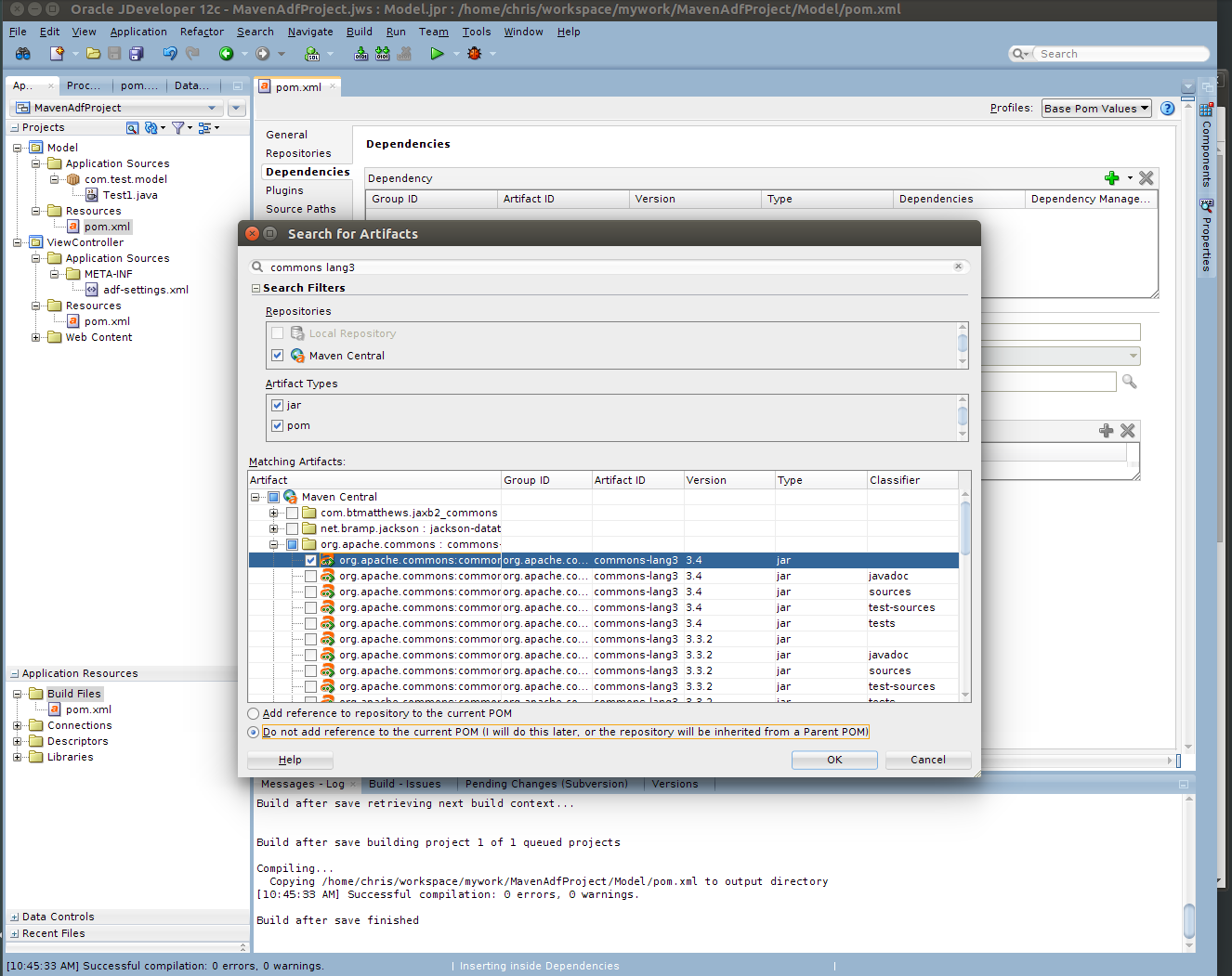 Maven libraries. Oracle JDEVELOPER 12c. JDEVELOPER. <Dependency Management> Pom. Maven add District.