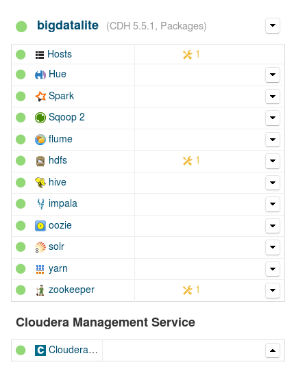 Cloudera-managed services in Oracle Big Data Lite VM - notice that HBase is missing